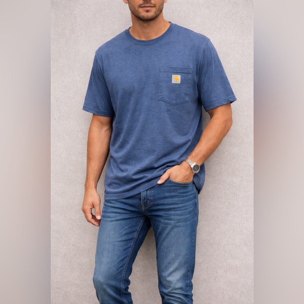 Mens Carhartt Blue Short Sleeve Original Fit Pocket T Shirt Size. Medium
